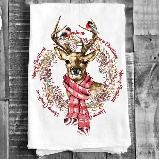 Christmas Reindeer Holiday Cotton Tea Towel