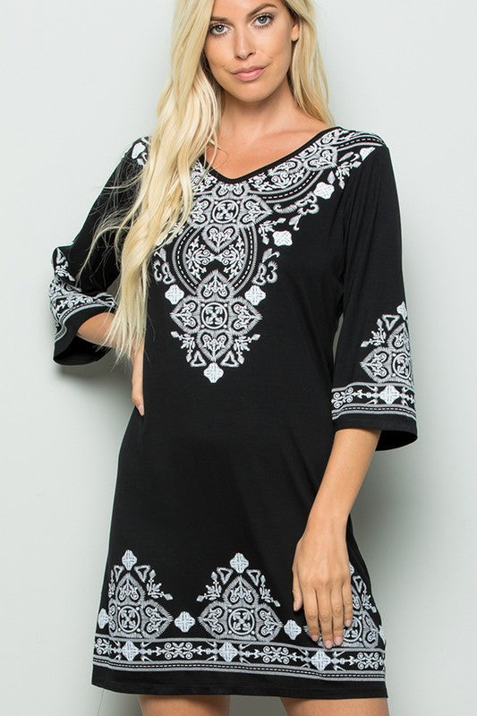 Damask Print Dress black