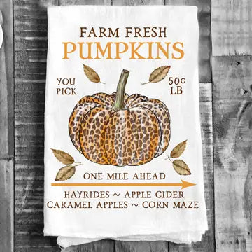 Fall Autumn Farm Leopard Pumpkin Cotton Tea Towel