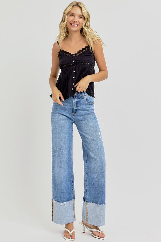 Risen High Rise - Ankle Wide Cuffed Jeans