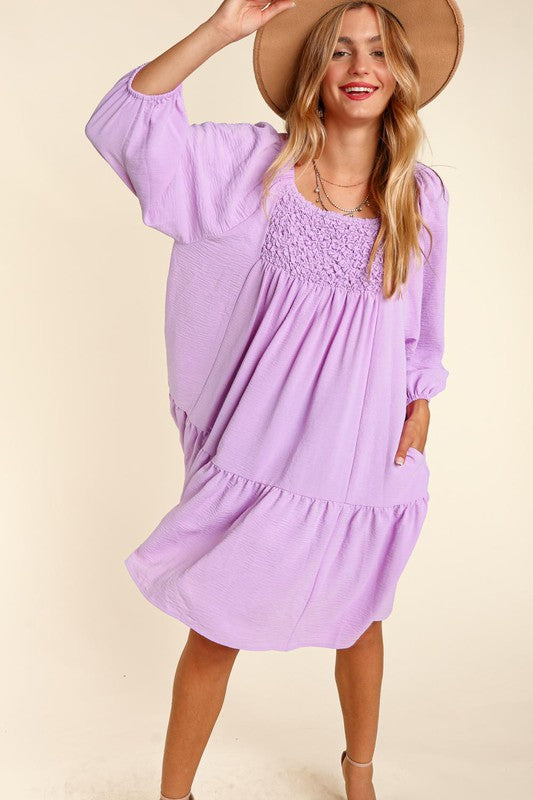 Babydoll lavender dress with side pockets